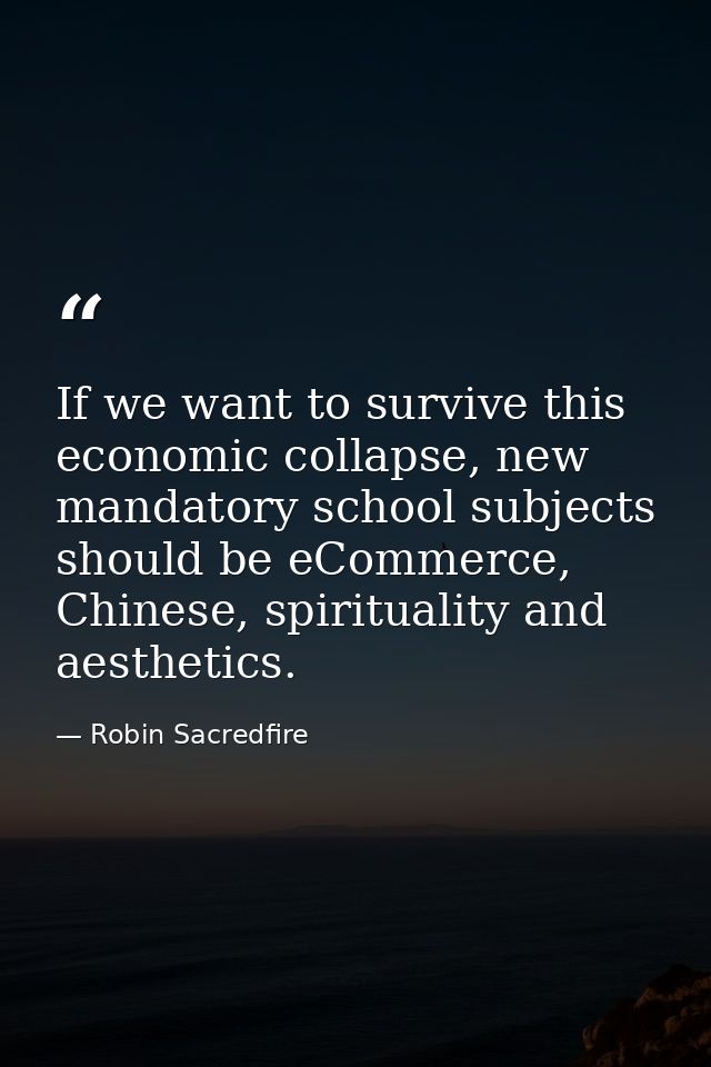 If we want to survive this economic collapse, new mandatory school subjects should be eCommerce, Chinese, spirituality a — Robin Sacredfire