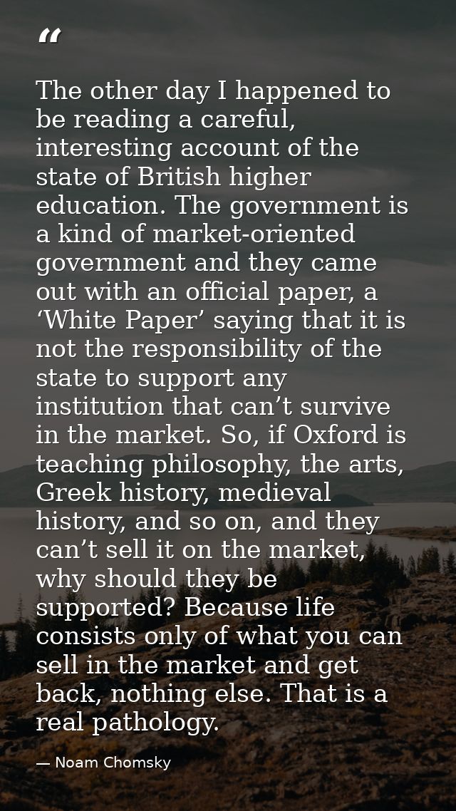 The other day I happened to be reading a careful, interesting account of the state of British higher education. The gove — Noam Chomsky