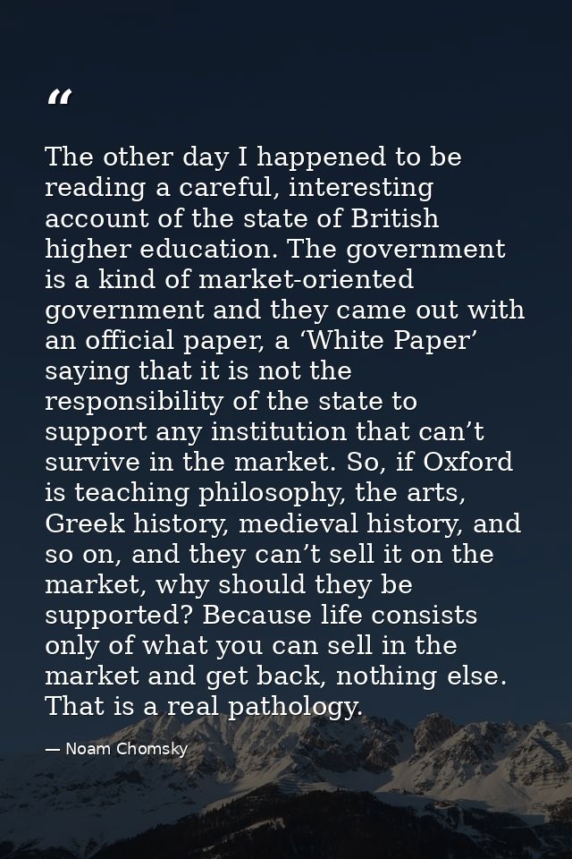 The other day I happened to be reading a careful, interesting account of the state of British higher education. The gove — Noam Chomsky