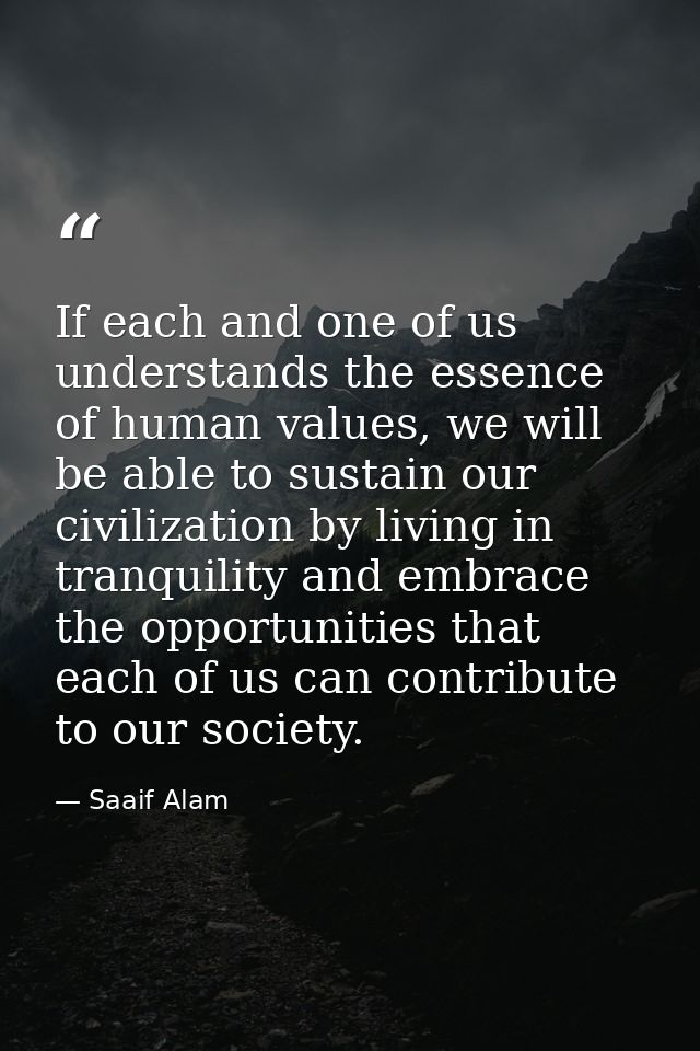 If each and one of us understands the essence of human values, we will be able to sustain our civilization by living in  — Saaif Alam