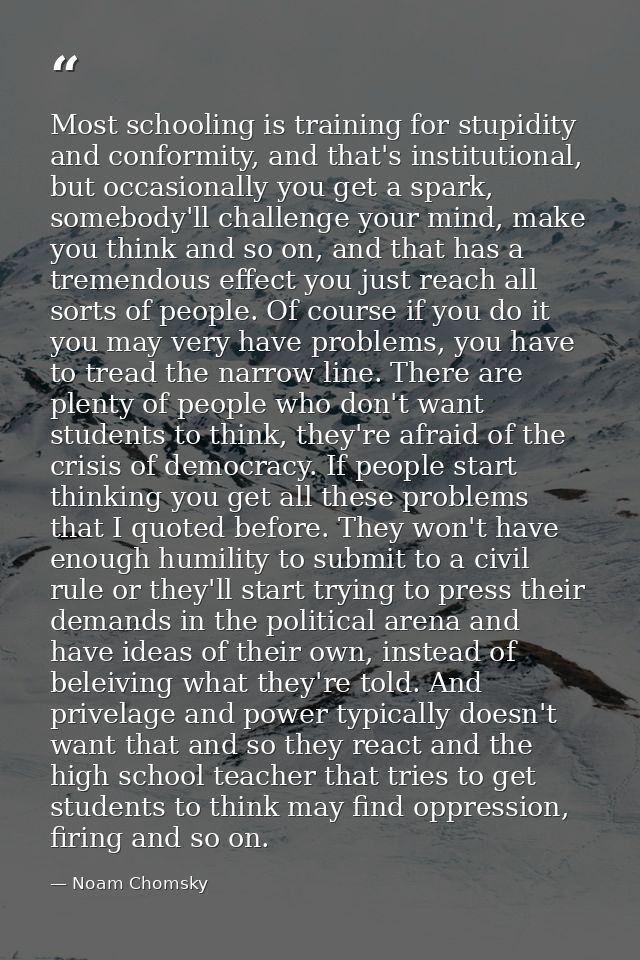 Most schooling is training for stupidity and conformity, and that's institutional, but occasionally you get a spark, som — Noam Chomsky