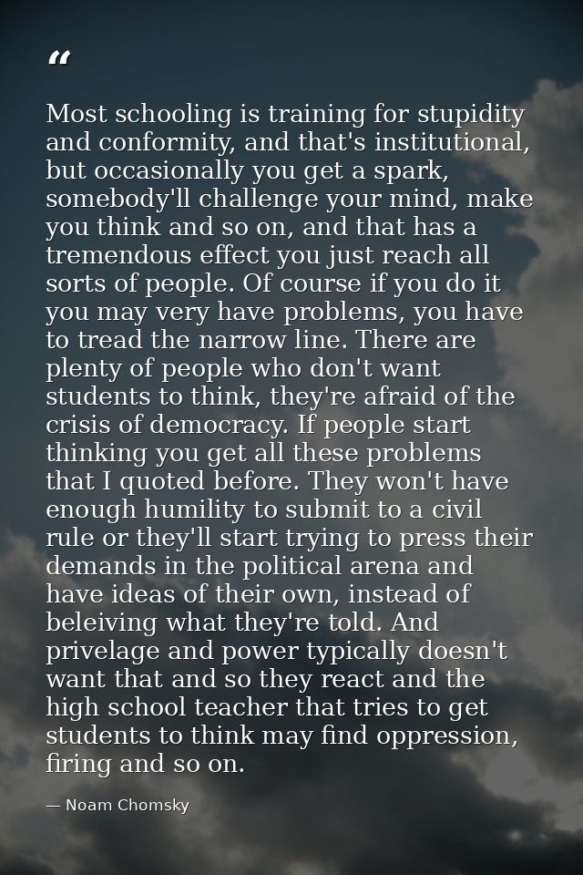 Most schooling is training for stupidity and conformity, and that's institutional, but occasionally you get a spark, som — Noam Chomsky