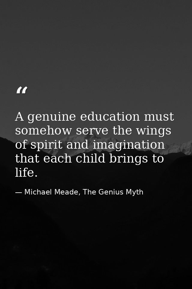 A genuine education must somehow serve the wings of spirit and imagination that each child brings to life. — Michael Meade, The Genius Myth
