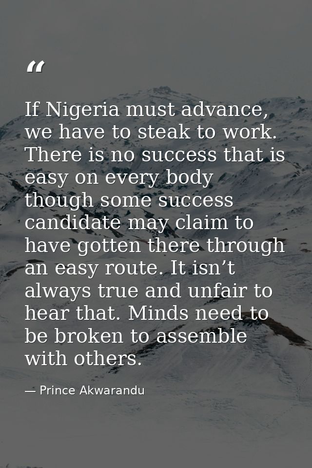 If Nigeria must advance, we have to steak to work. There is no success that is easy on every body though some success ca — Prince Akwarandu