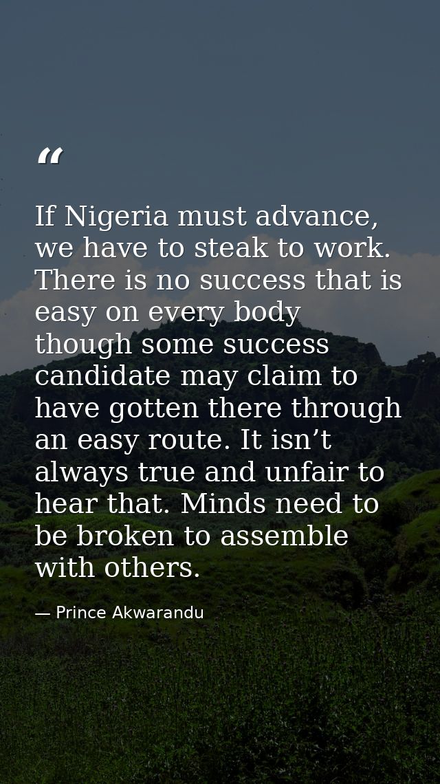If Nigeria must advance, we have to steak to work. There is no success that is easy on every body though some success ca — Prince Akwarandu
