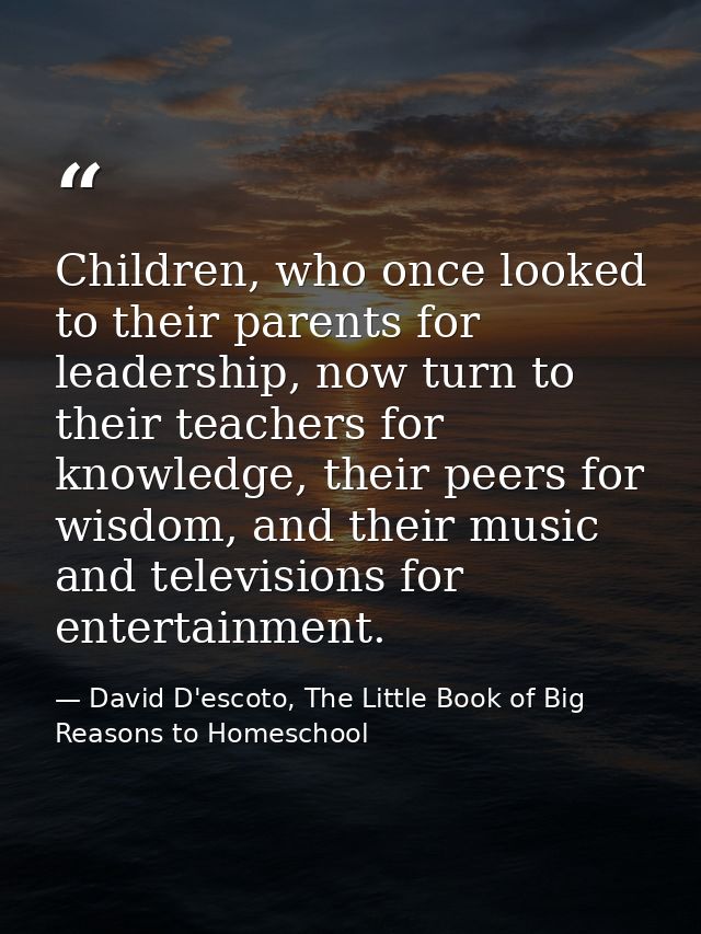 Children, who once looked to their parents for leadership, now turn to their teachers for knowledge, their peers for wis — David D'escoto, The Little Book of Big Reasons to Homeschool