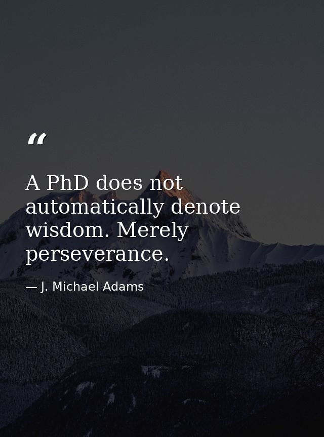 A PhD does not automatically denote wisdom. Merely perseverance. — J. Michael Adams