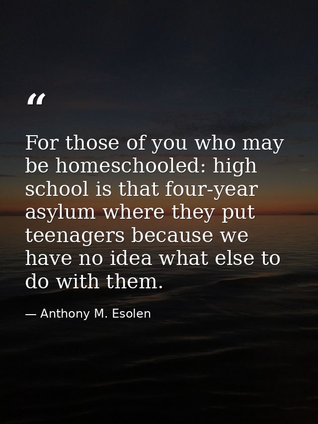 For those of you who may be homeschooled: high school is that four-year asylum where they put teenagers because we have  — Anthony M. Esolen