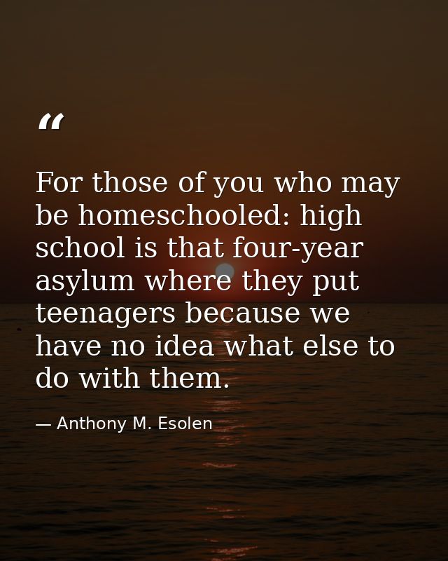 For those of you who may be homeschooled: high school is that four-year asylum where they put teenagers because we have  — Anthony M. Esolen