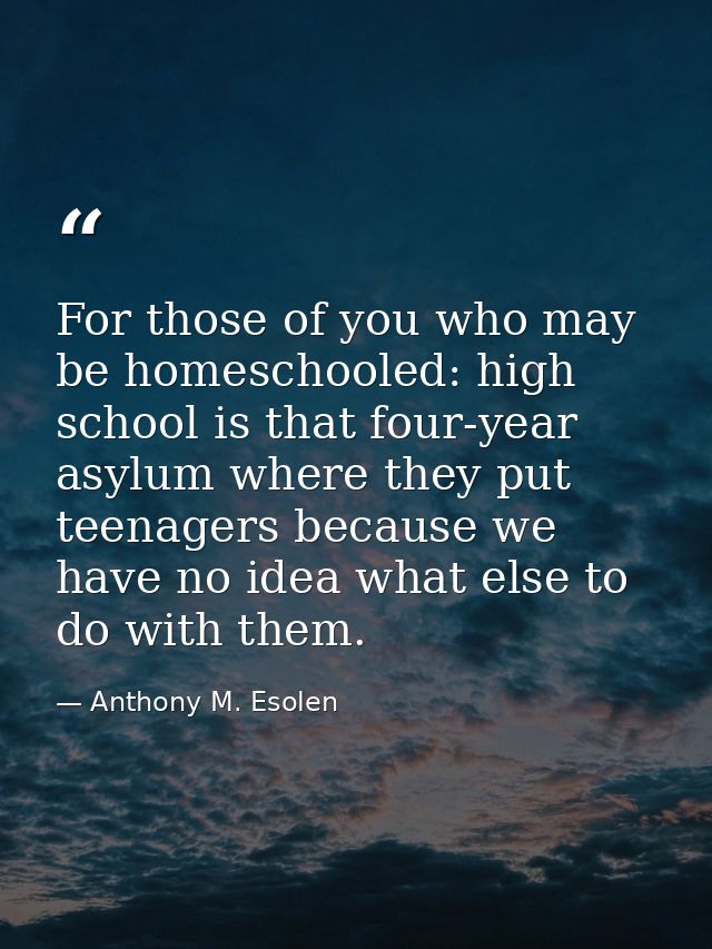 For those of you who may be homeschooled: high school is that four-year asylum where they put teenagers because we have  — Anthony M. Esolen