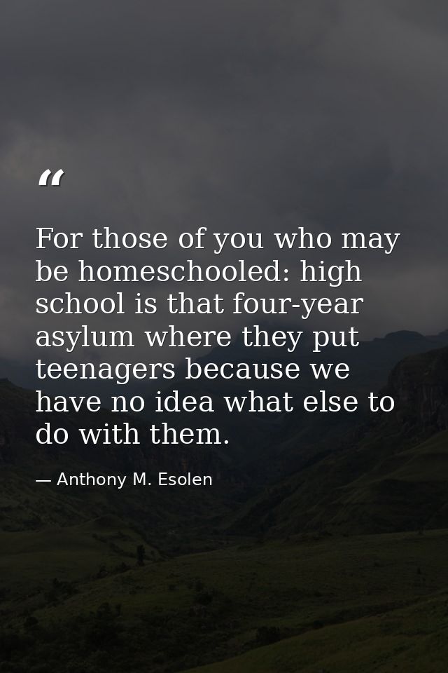 For those of you who may be homeschooled: high school is that four-year asylum where they put teenagers because we have  — Anthony M. Esolen