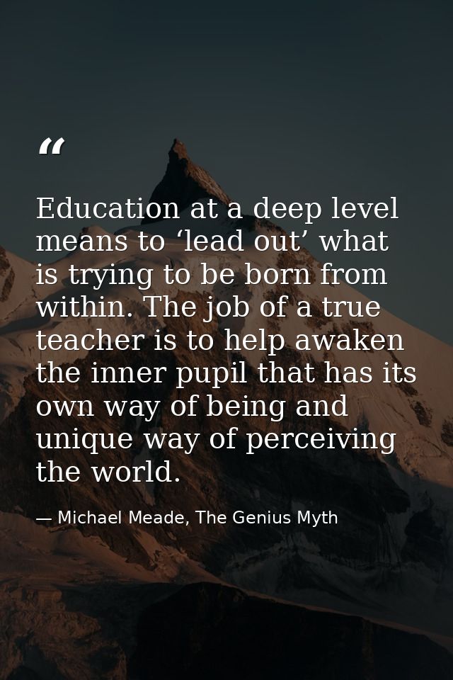 Education at a deep level means to ‘lead out’ what is trying to be born from within. The job of a true teacher is to hel — Michael Meade, The Genius Myth