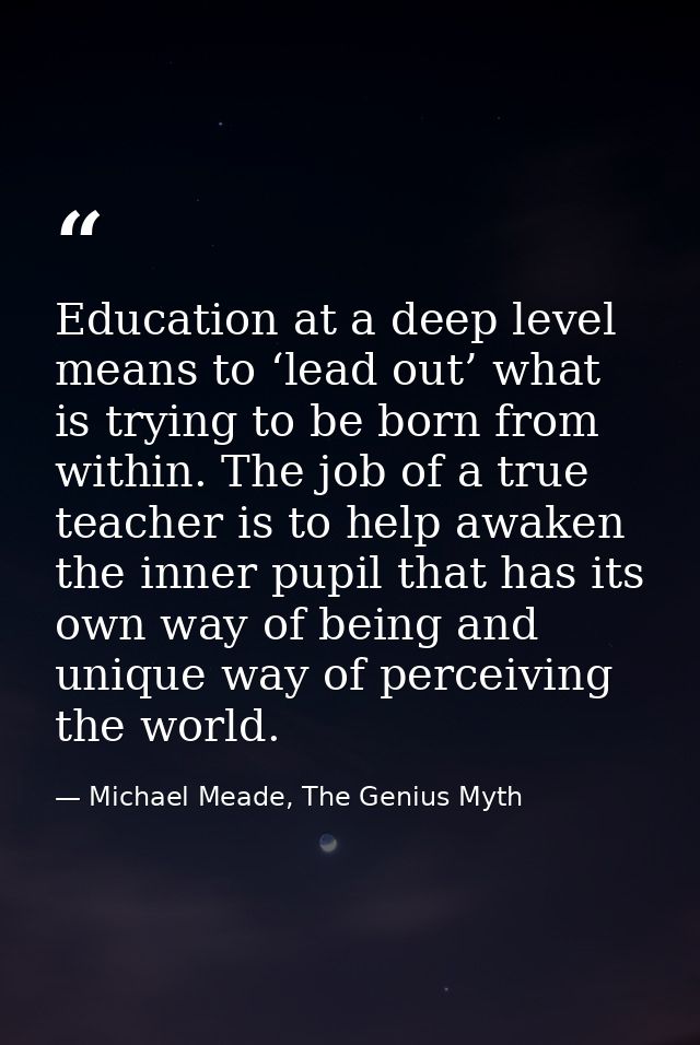 Education at a deep level means to ‘lead out’ what is trying to be born from within. The job of a true teacher is to hel — Michael Meade, The Genius Myth