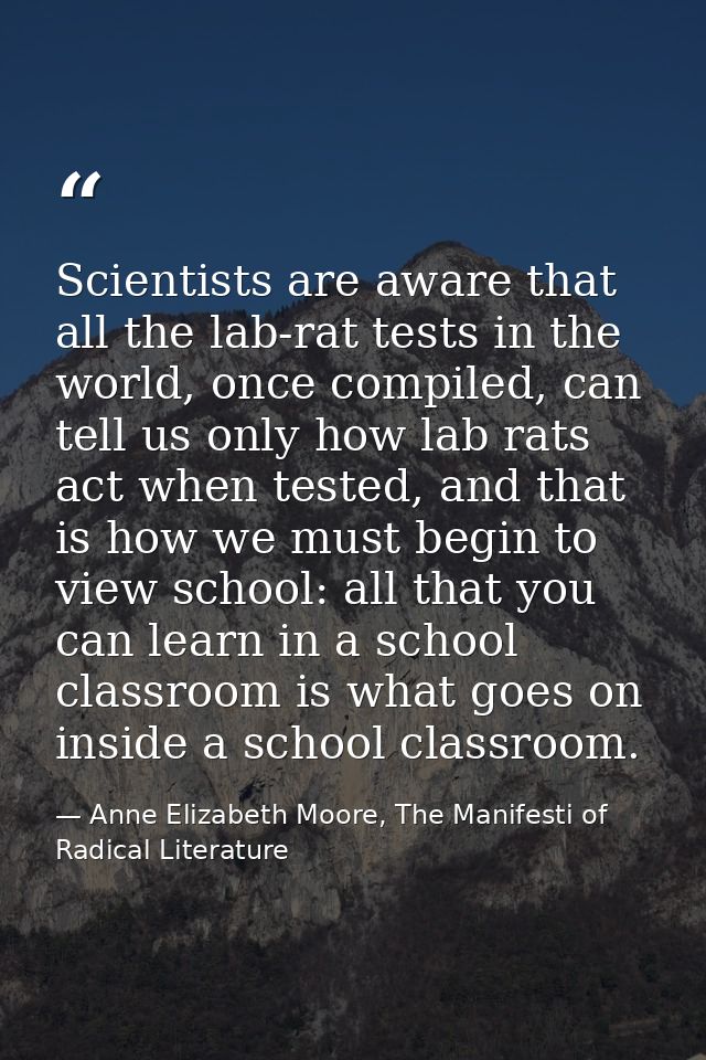 Scientists are aware that all the lab-rat tests in the world, once compiled, can tell us only how lab rats act when test — Anne Elizabeth Moore, The Manifesti of Radical Literature