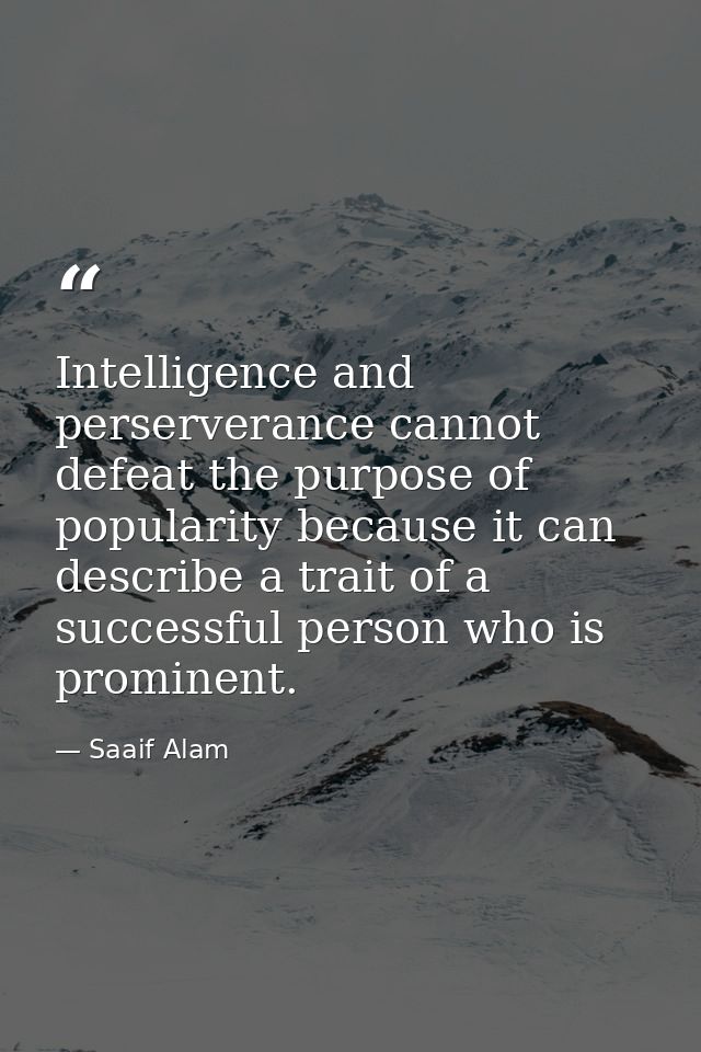 Intelligence and perserverance cannot defeat the purpose of popularity because it can describe a trait of a successful p — Saaif Alam