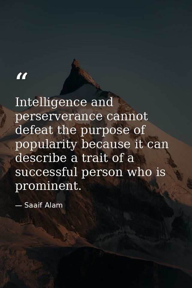 Intelligence and perserverance cannot defeat the purpose of popularity because it can describe a trait of a successful p — Saaif Alam