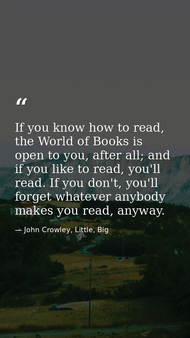 If you know how to read, the World of Books is open to you, after all; and if you like to read, you'll read. If you don' — John Crowley, Little, Big