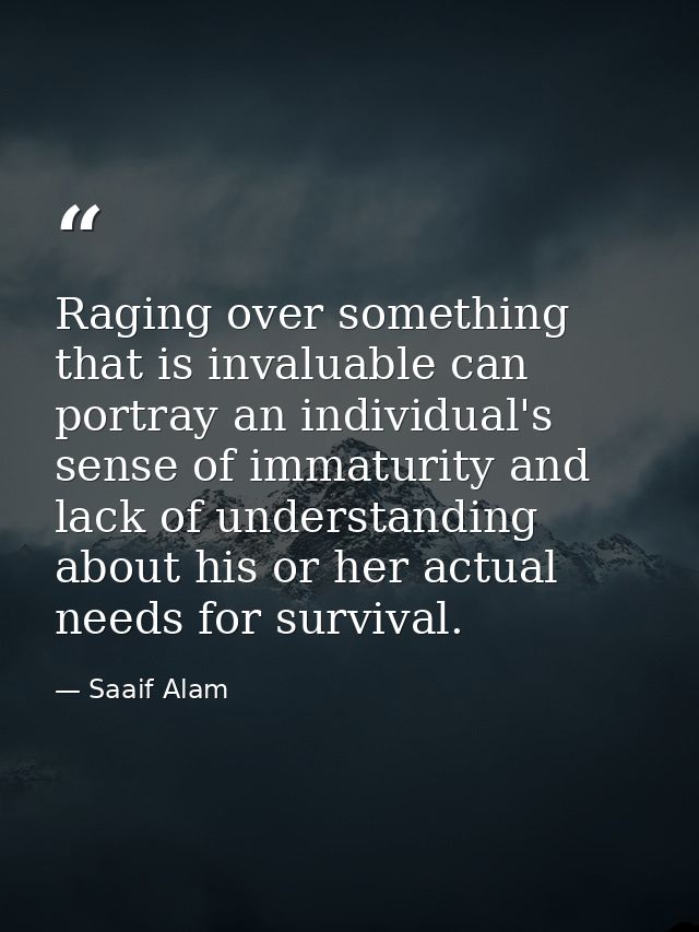 Raging over something that is invaluable can portray an individual's sense of immaturity and lack of understanding about — Saaif Alam