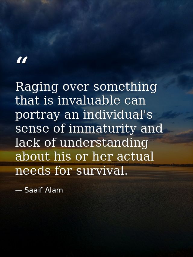 Raging over something that is invaluable can portray an individual's sense of immaturity and lack of understanding about — Saaif Alam