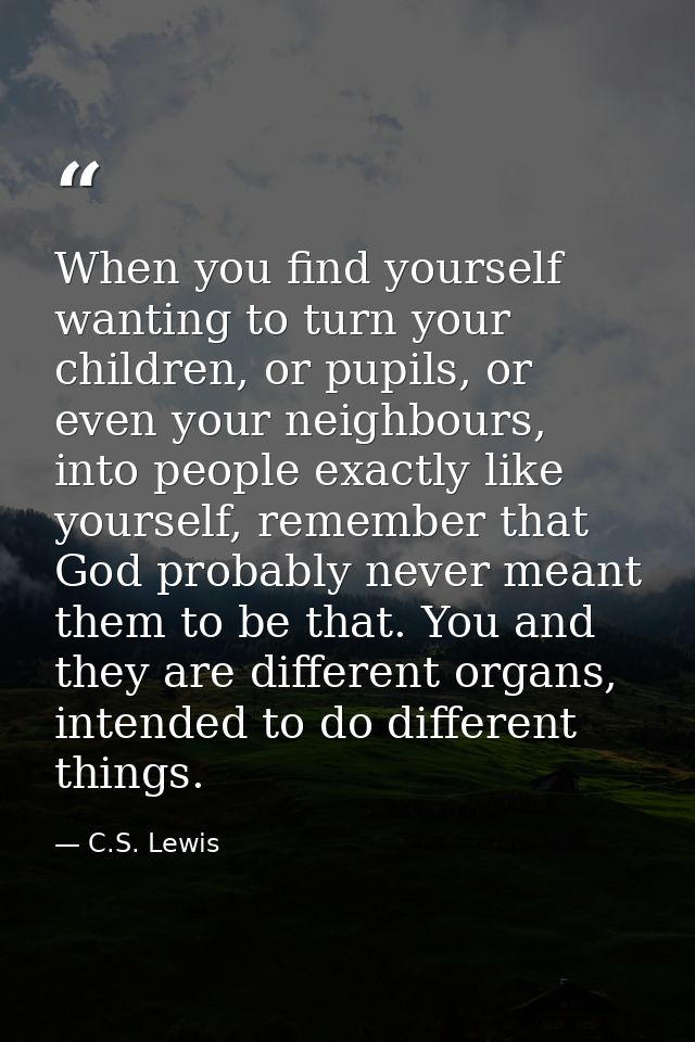 When you find yourself wanting to turn your children, or pupils, or even your neighbours, into people exactly like yours — C.S. Lewis