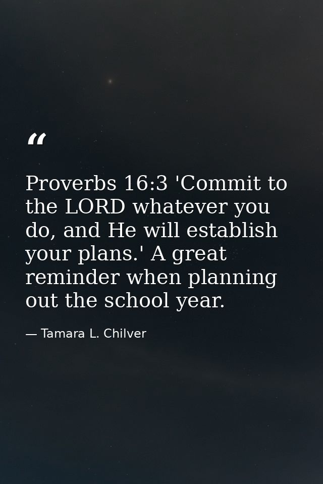 Proverbs 16:3 'Commit to the LORD whatever you do, and He will establish your plans.' A great reminder when planning out — Tamara L. Chilver