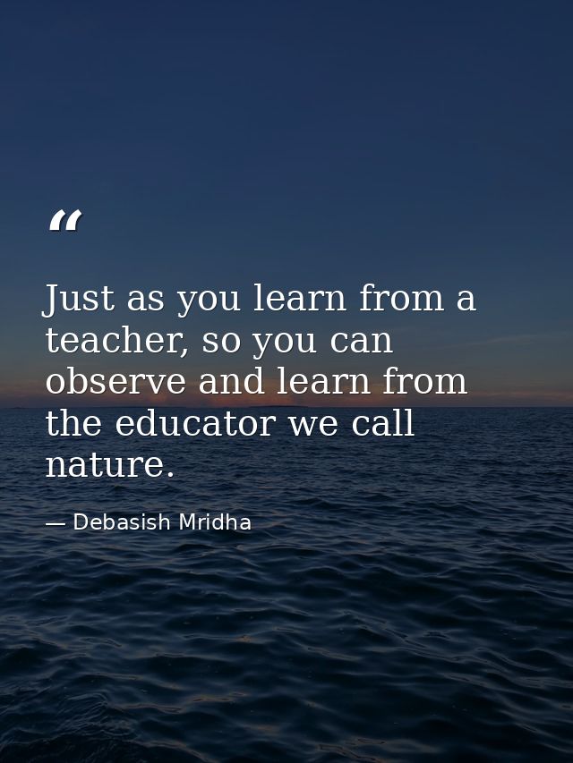 Just as you learn from a teacher, so you can observe and learn from the educator we call nature. — Debasish Mridha
