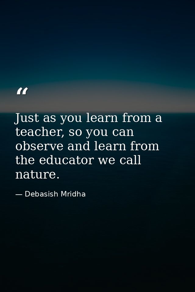 Just as you learn from a teacher, so you can observe and learn from the educator we call nature. — Debasish Mridha