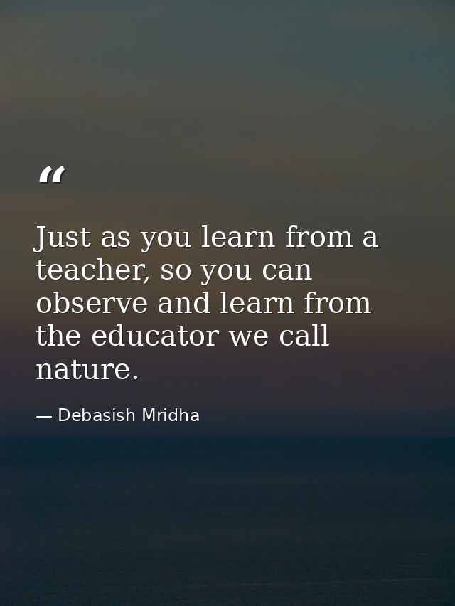 Just as you learn from a teacher, so you can observe and learn from the educator we call nature. — Debasish Mridha