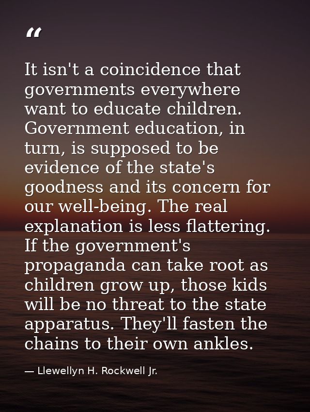 It isn't a coincidence that governments everywhere want to educate children. Government education, in turn, is supposed  — Llewellyn H. Rockwell Jr.