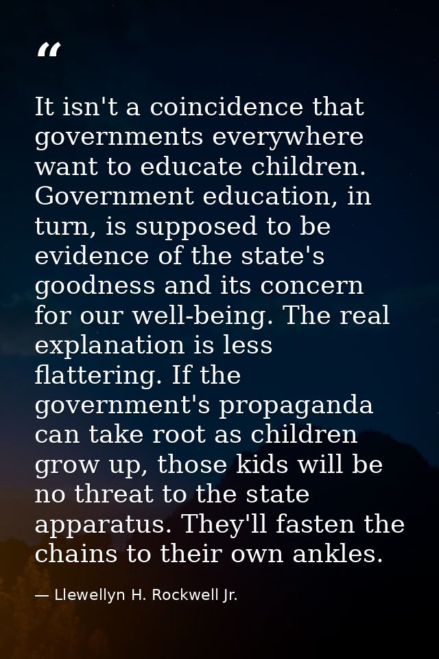 It isn't a coincidence that governments everywhere want to educate children. Government education, in turn, is supposed  — Llewellyn H. Rockwell Jr.