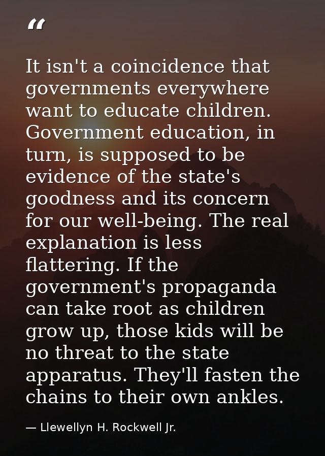 It isn't a coincidence that governments everywhere want to educate children. Government education, in turn, is supposed  — Llewellyn H. Rockwell Jr.