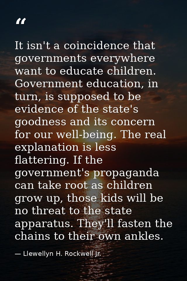 It isn't a coincidence that governments everywhere want to educate children. Government education, in turn, is supposed  — Llewellyn H. Rockwell Jr.