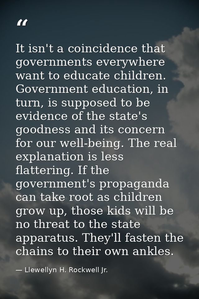 It isn't a coincidence that governments everywhere want to educate children. Government education, in turn, is supposed  — Llewellyn H. Rockwell Jr.