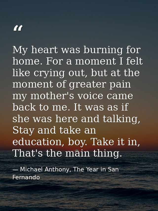 My heart was burning for home. For a moment I felt like crying out, but at the moment of greater pain my mother's voice  — Michael Anthony, The Year in San Fernando
