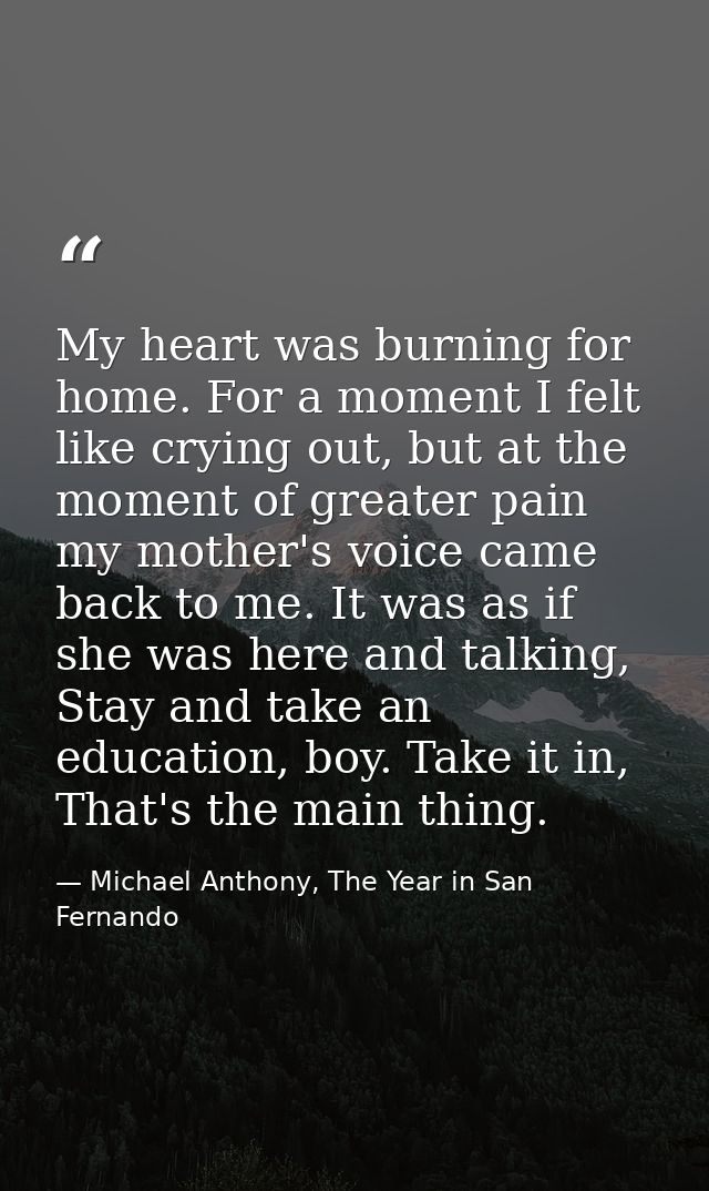 My heart was burning for home. For a moment I felt like crying out, but at the moment of greater pain my mother's voice  — Michael Anthony, The Year in San Fernando