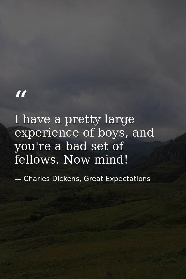 I have a pretty large experience of boys, and you're a bad set of fellows. Now mind! — Charles Dickens, Great Expectations