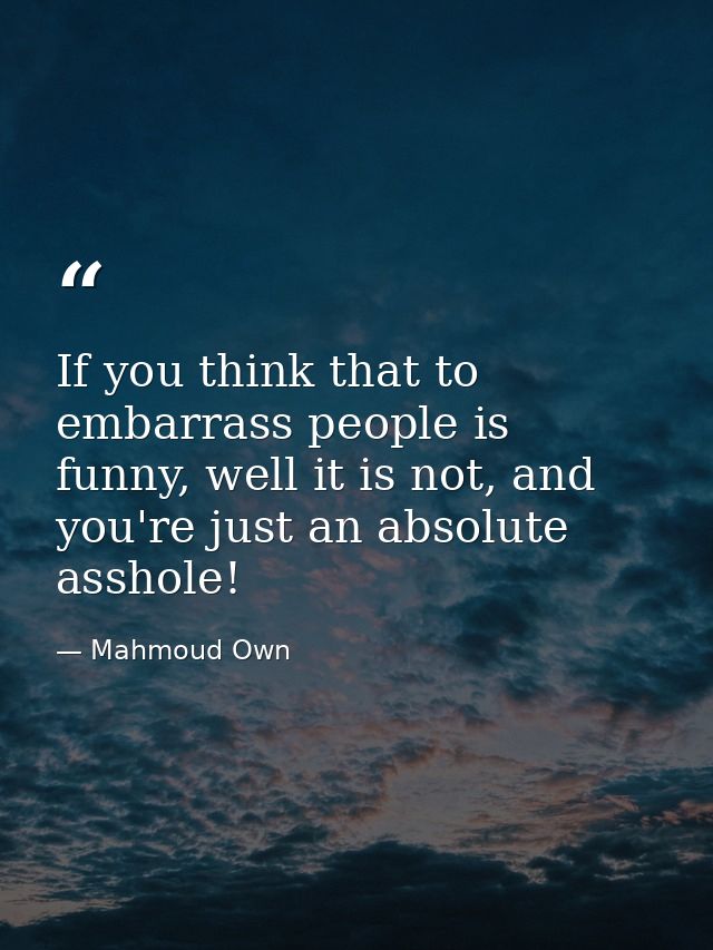 If you think that to embarrass people is funny, well it is not, and you're just an absolute asshole! — Mahmoud Own