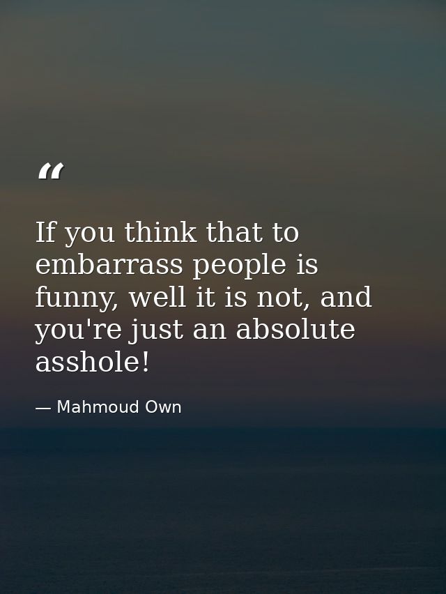 If you think that to embarrass people is funny, well it is not, and you're just an absolute asshole! — Mahmoud Own