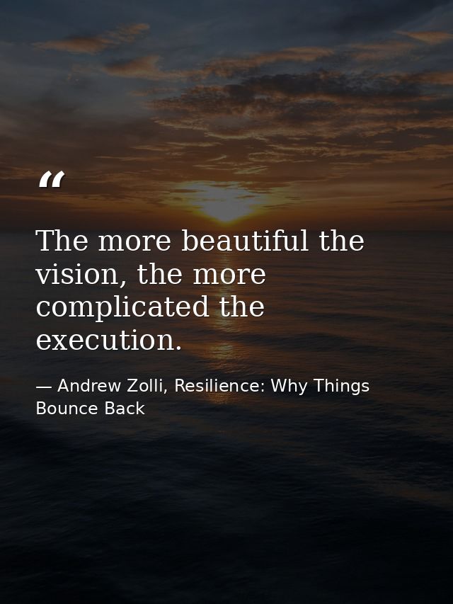 The more beautiful the vision, the more complicated the execution. — Andrew Zolli, Resilience: Why Things Bounce Back