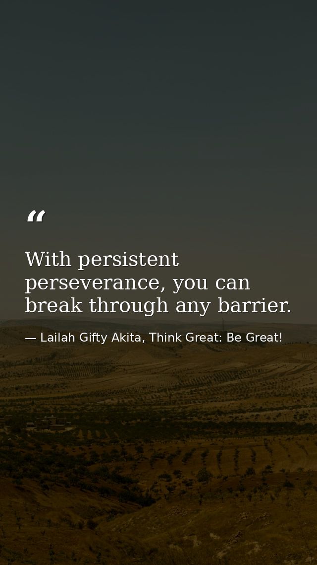 With persistent perseverance, you can break through any barrier. — Lailah Gifty Akita, Think Great: Be Great!