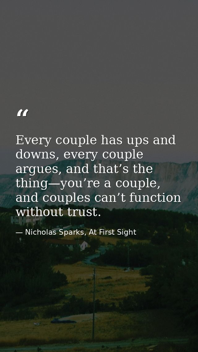 Every couple has ups and downs, every couple argues, and that’s the thing—you’re a couple, and couples can’t function wi — Nicholas Sparks, At First Sight
