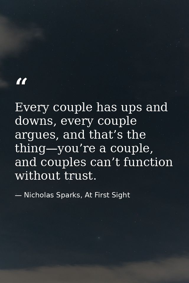 Every couple has ups and downs, every couple argues, and that’s the thing—you’re a couple, and couples can’t function wi — Nicholas Sparks, At First Sight