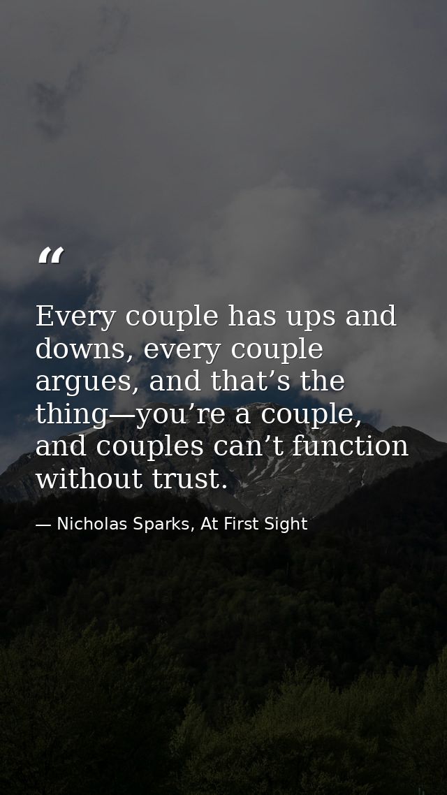 Every couple has ups and downs, every couple argues, and that’s the thing—you’re a couple, and couples can’t function wi — Nicholas Sparks, At First Sight