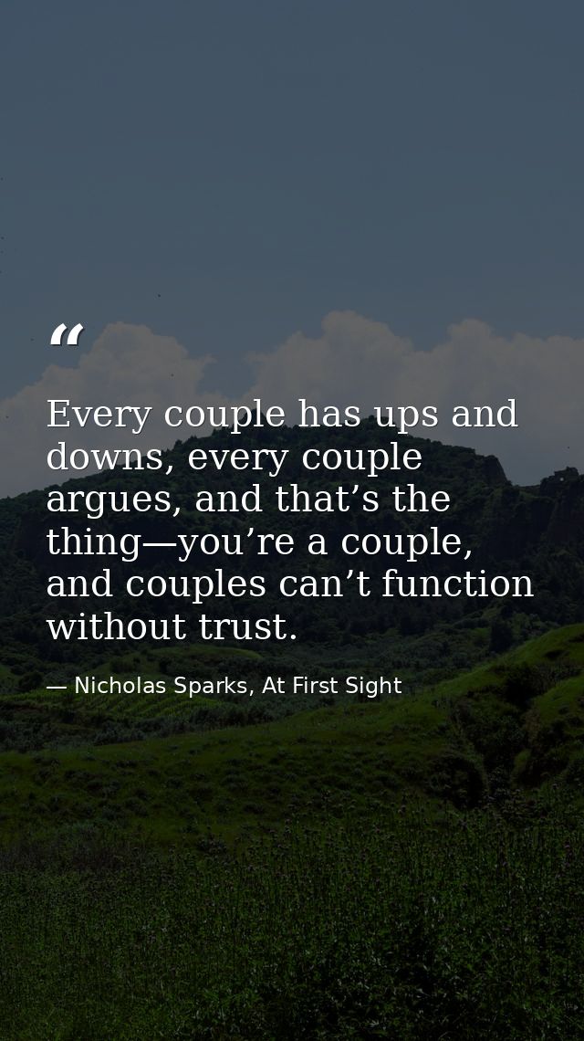 Every couple has ups and downs, every couple argues, and that’s the thing—you’re a couple, and couples can’t function wi — Nicholas Sparks, At First Sight