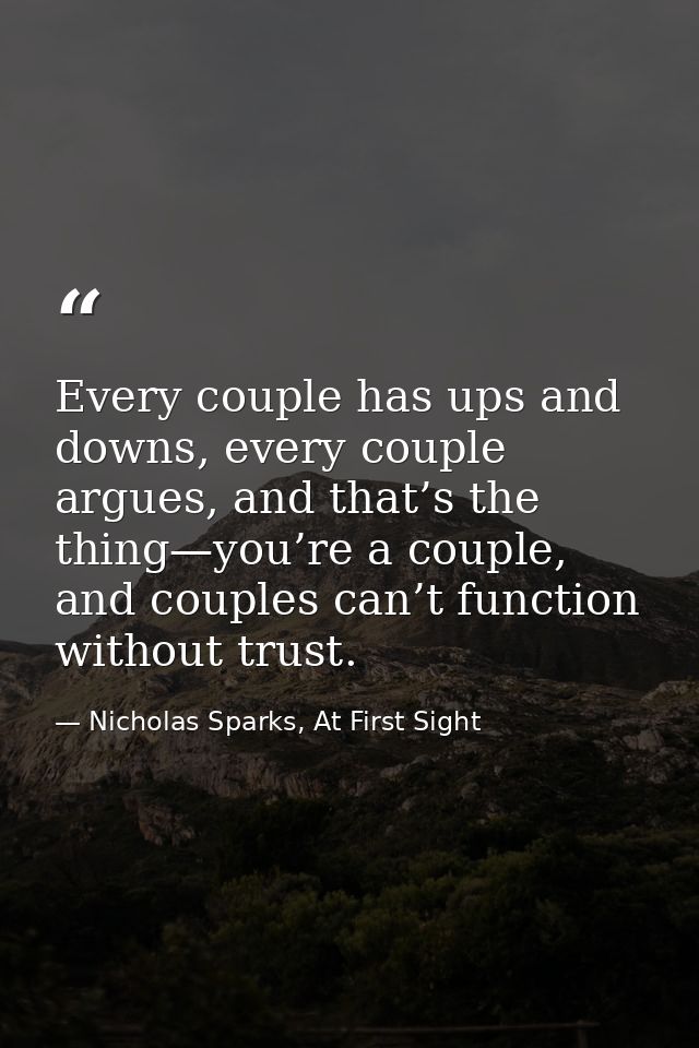 Every couple has ups and downs, every couple argues, and that’s the thing—you’re a couple, and couples can’t function wi — Nicholas Sparks, At First Sight