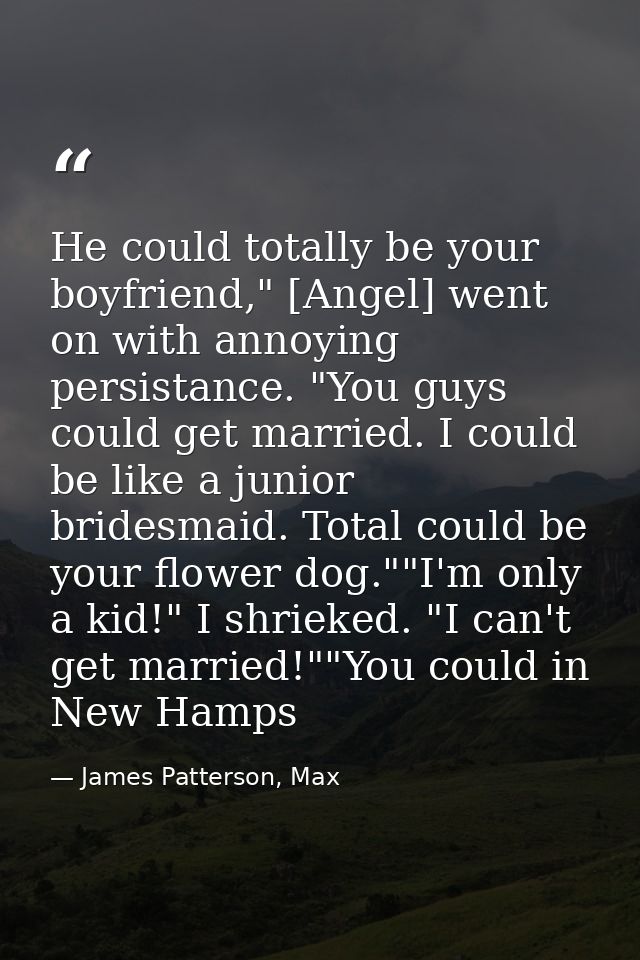 He could totally be your boyfriend," [Angel] went on with annoying persistance. "You guys could get married. I could be  — James Patterson, Max
