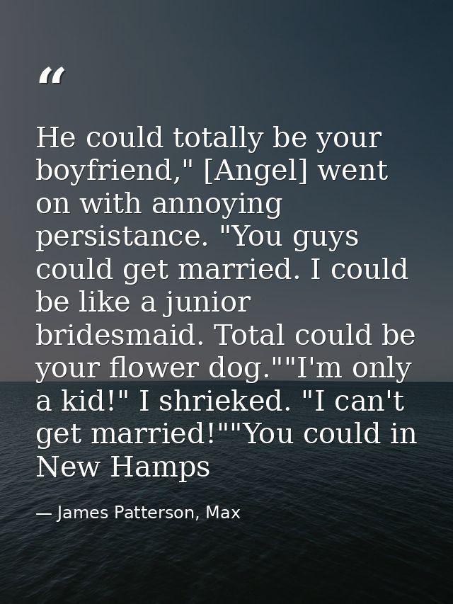 He could totally be your boyfriend," [Angel] went on with annoying persistance. "You guys could get married. I could be  — James Patterson, Max