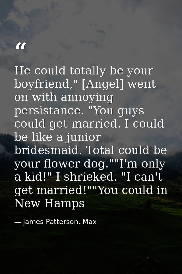 He could totally be your boyfriend," [Angel] went on with annoying persistance. "You guys could get married. I could be  — James Patterson, Max