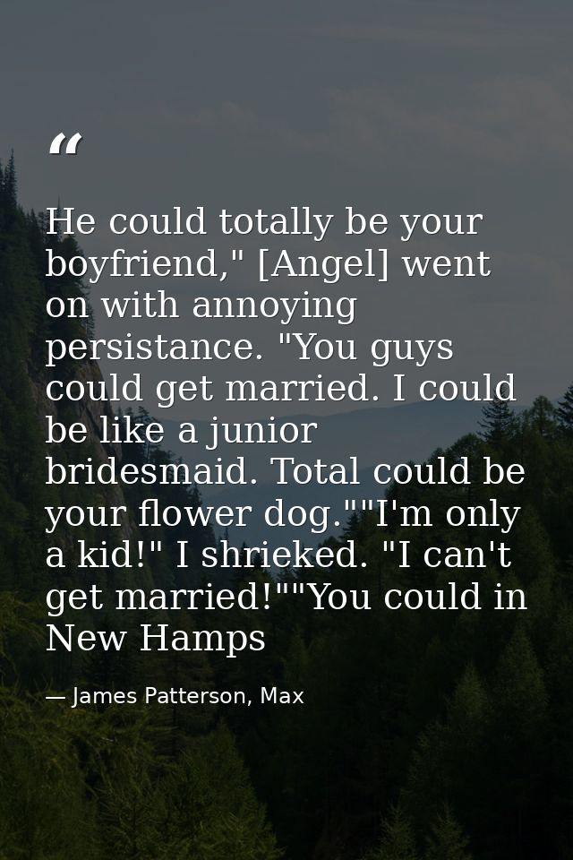 He could totally be your boyfriend," [Angel] went on with annoying persistance. "You guys could get married. I could be  — James Patterson, Max