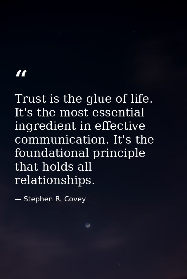 Trust is the glue of life. It's the most essential ingredient in effective communication. It's the foundational principl — Stephen R. Covey